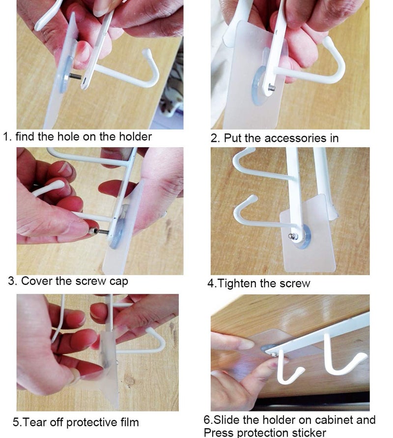 EigPluy 2pcs Under Shelf Mug Rack - Free Drilling Coffee Cups Holder, Key Ties Belts & Scarf Hanging Hooks - Fits Cabinet 0.8" or Less - Image 5